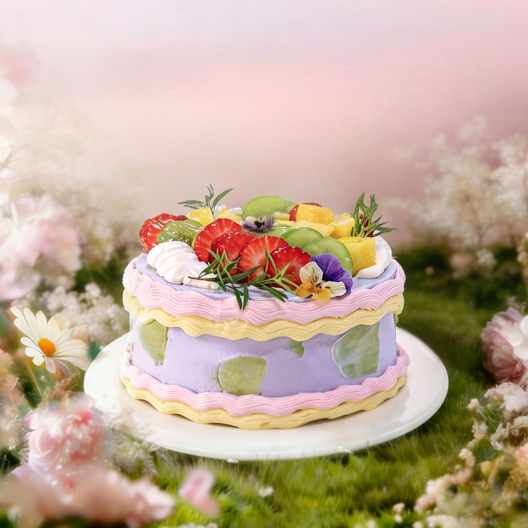 【白日蓝梦】少女心动物奶油蛋糕蓝莓茉莉抹茶三层夹心生日蛋糕26新款