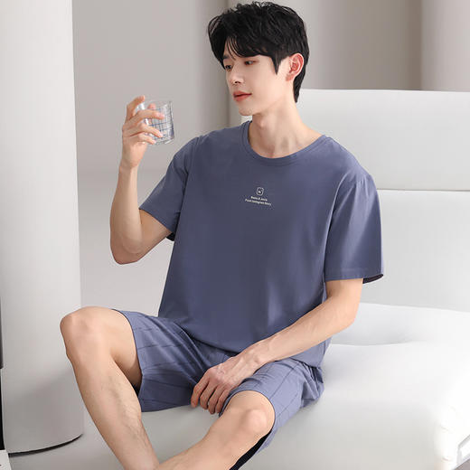 男士夏季纯棉薄款睡衣 休闲简约家居服套装 商品图8