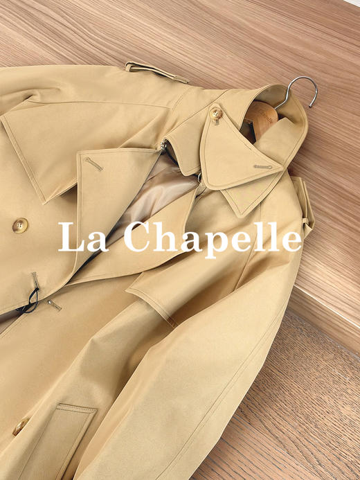 专柜实拍【轻奢英伦风！】拉夏贝尔/La Chapelle挺括有型气质翻领双排扣中长款通勤风廓形腰带风衣女 商品图6