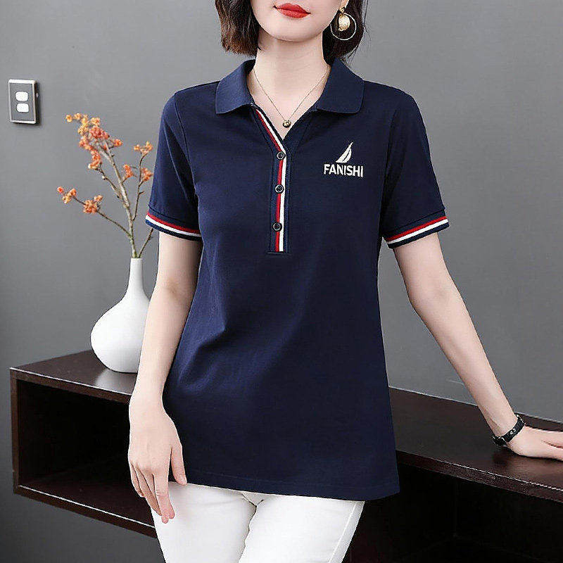 polo衫t恤女短袖2026新款夏季爆款女装假两件正肩翻领上衣体恤衫