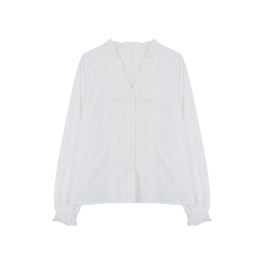 雀说【爆款升级南法白月光】歌铭法式白衬衫女通勤蕾丝花边衬衣ALWY1626F 商品图4