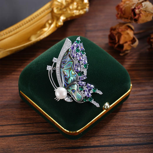 子佩集【海蝶翩跹】珍珠惜王妃胸针【XXXZ242】8mm珠螺钿蝴蝶2601 商品图1