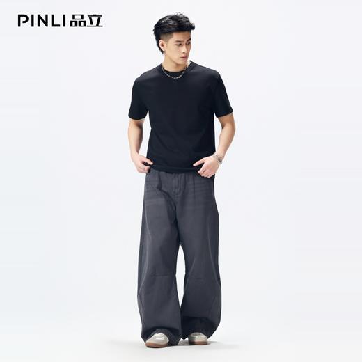 PINLI品立2026夏季新款青年圆领落肩袖纯色百搭短袖T恤上衣潮牌男GD262111039 商品图1