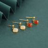 丁摩 S925纯银南红玛瑙方形和田玉女耳吊小巧耳钉耳环6ZF-596 商品缩略图1