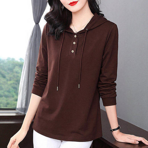连帽长袖t恤女士打底衫春秋季2026新款早春大码女装休闲减龄上衣 商品图1