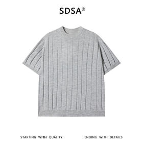 SDSA男装2026新款高贵轻奢老钱风纯色竖纹圆领短袖T恤休闲百搭