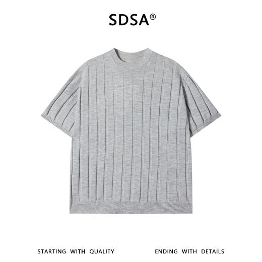 SDSA男装2026新款高贵轻奢老钱风纯色竖纹圆领短袖T恤休闲百搭 商品图0