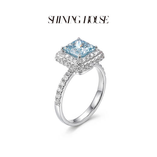 ShiningHouse[培育] 彩钻系列 18k金钻石戒指 蓝钻公主方形1克拉钻人工真钻人造钻石K金戒指时尚钻石戒指卓越匠心奢耀臻献【此商品不支持7天无理由退货退款】 商品图1