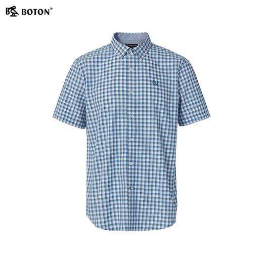 波顿夏季男士修身格纹短袖衬衫｜蓝黄白格子点缀，合身剪裁利落有型MS101225 商品图4