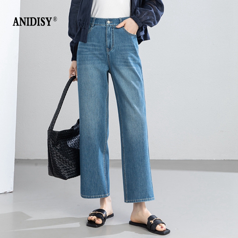 时尚高腰拉链九分直筒牛仔烟管裤