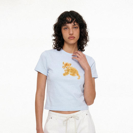 NUTH俏皮手绘豹子动物印花弹力修身薄款正肩短袖t恤女（预售/发货时间同步天猫） 商品图2