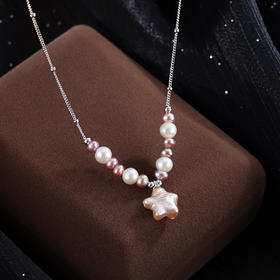 子佩集【珠光星吻】银S925珍珠惜王妃项链【SPN0490013】3.5mm小紫珠5mm大珠巴洛克11mm五角星星2601