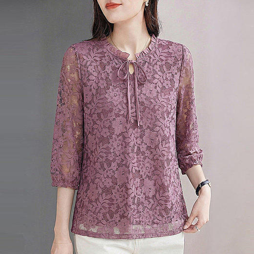 七分袖蕾丝衫女2026新款早春季中袖上衣高端洋气小衫中长款打底衫 商品图4