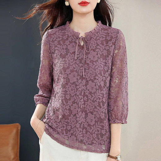 七分袖蕾丝衫女2026新款早春季中袖上衣高端洋气小衫中长款打底衫 商品图1
