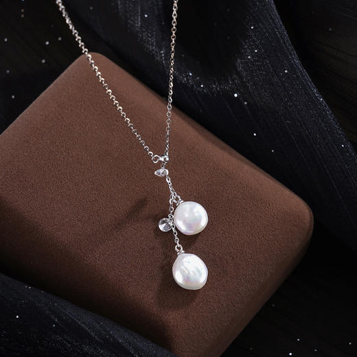 子佩集【浅滩淡梦】银S925珍珠惜王妃项链【SPN0497002】9.5mm珠巴洛克双扁珠2601 商品图0