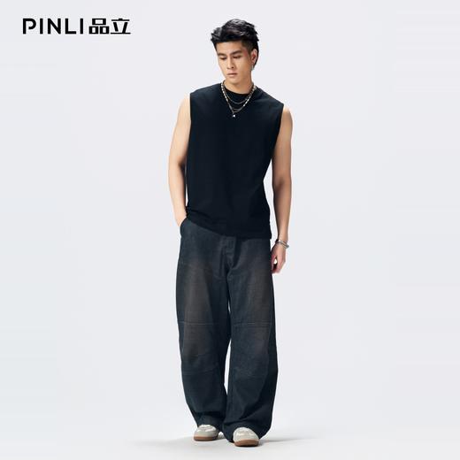 PINLI品立2026夏季新款男装合体版基础纯色圆领无袖打底背心上衣GD262114032 商品图1
