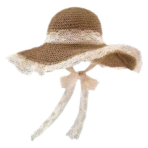 【出片遮阳！韩式ins】海边度假风帽子网红帽出片草帽蕾丝花边大帽檐帽子全遮脸防晒帽.xa 商品图4