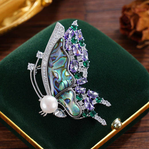 子佩集【海蝶翩跹】珍珠惜王妃胸针【XXXZ242】8mm珠螺钿蝴蝶2601 商品图0