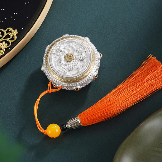 子佩集【龙腾鼓乐】银S999手把件【HS012】可转动龙招财进宝原创作品2601 商品图0