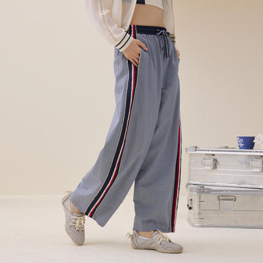 谜底撞色阔腿裤长裤2026夏季新品侧边拼接松紧腰抽绳女262MK0516 商品图1