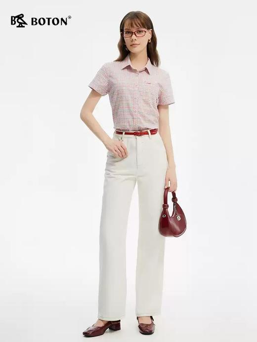 波顿夏季女士温柔格纹｜夏日薄款短袖衬衫女 亲肤透气翻领上衣LS066225 商品图2