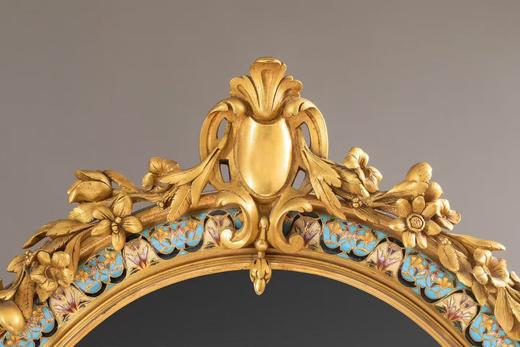 独角鹿西洋古董1880年代法国拿破仑三世时期出品铜鎏金精雕小天使造型嵌錾胎珐琅座镜 商品图4