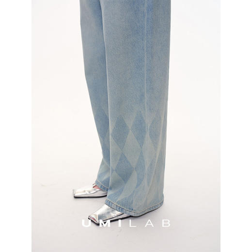 UMILAB｜倒影*重工烧花原创菱格纹VTG洗水 轻薄春夏牛仔裤OP1328V 商品图2