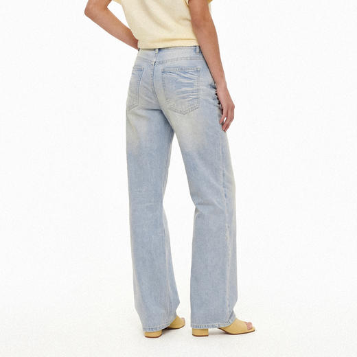 NUTH立体压褶猫须纹复古浅蓝直筒牛仔裤女（预售/发货时间同步天猫） 商品图1