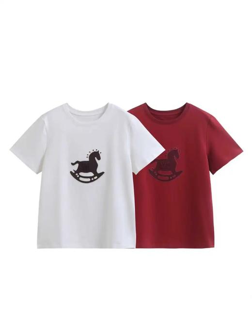 F032371软糯透气亲肤耐穿印花叠立体刺绣木马休闲T恤 商品图0