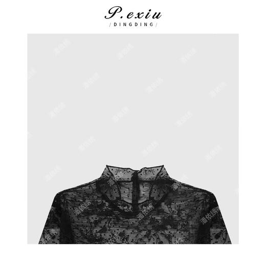 03-4潘依绣丁丁宠粉法式镂空蕾丝网纱立领打底T恤 Q45044 商品图2