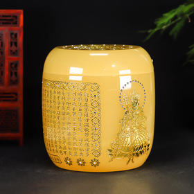 黄琉璃骨灰坛地藏王般若波罗蜜多心经骨灰桶骨灰坛20*20cm