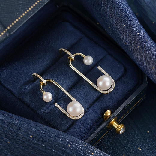 子佩集【珠萦月梦】银S925珍珠惜王妃耳环【MLEH024】4.5mm小珠7.5mm大珠半环双珠镀金回形针2601 商品图0
