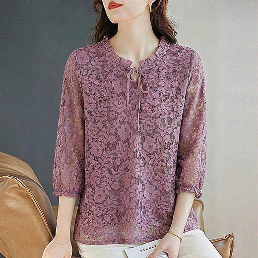 七分袖蕾丝衫女2026新款早春季中袖上衣高端洋气小衫中长款打底衫 商品图2