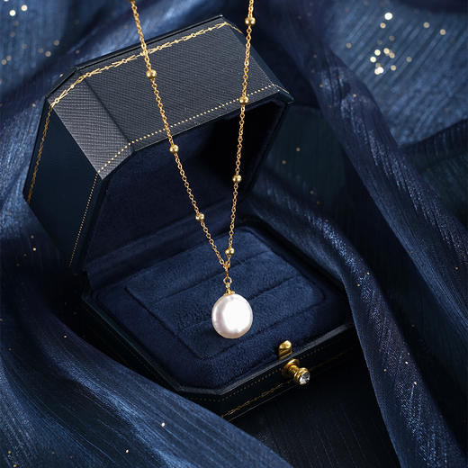 子佩集【月华珠露】银S925珍珠惜王妃项链【SGN0610002】13mm珠镀金巴洛克扁珠2601 商品图1