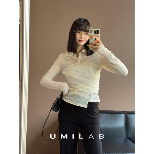 UMILAB｜仙奢女神*巨显瘦 立体提花肌理羊毛 捏褶修身针织衫T795V 商品图4