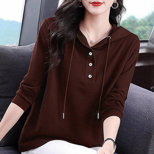 连帽长袖t恤女士打底衫春秋季2026新款早春大码女装休闲减龄上衣 商品图4