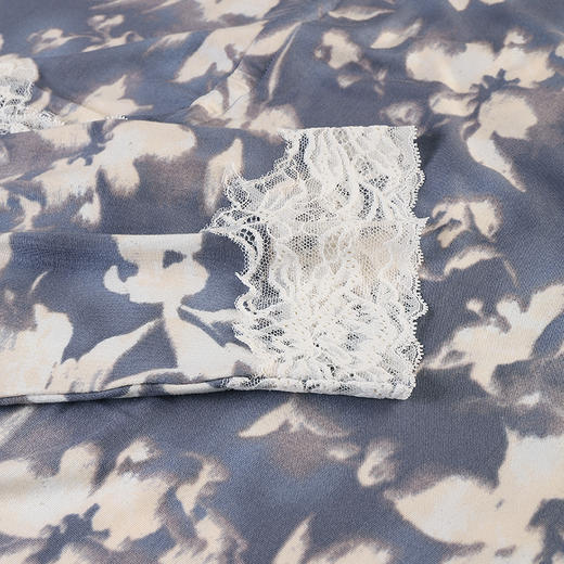 美奈川莫代尔薄款碎花睡衣女家居服柔软舒适睡眠衣服上衣裤子套装 水墨印花莫代尔八分袖蕾丝套装JJ28190 商品图6