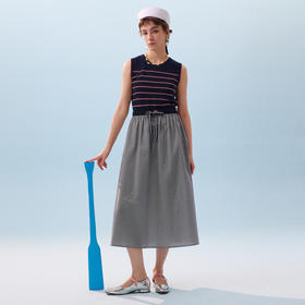 谜底条纹拼接连衣裙无袖2026夏季新品学院风腰部抽绳女262ML0679