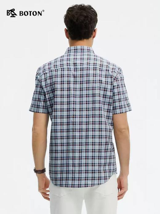 波顿夏季男士天蓝白格子短袖衬衫｜清爽百搭，一件点亮夏日衣橱MS112225 商品图2