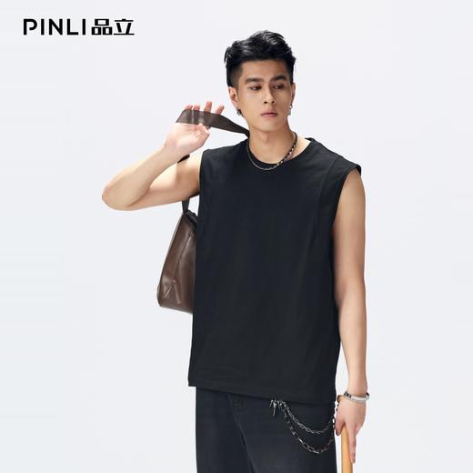 PINLI品立2026夏季宽松纯棉圆领无袖T恤运动健身汗背心男士打底衫GD262114047 商品图2