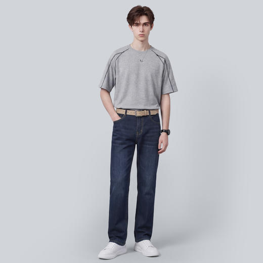 【含棉】圣得西男士牛仔裤2026新款春季休闲百搭修身显瘦直筒长裤 商品图4