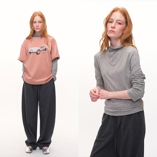 UMILAB｜裸感T*时髦哈苏线 天丝羊毛轻肤 小堆领万搭叠穿T恤T800V 商品图1