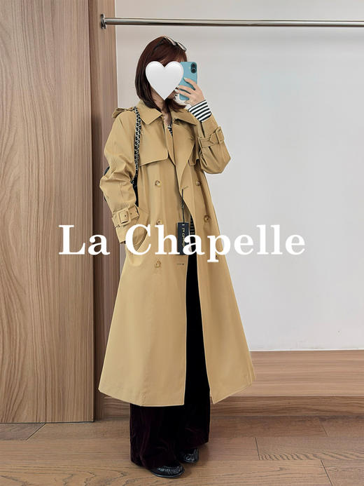 专柜实拍【轻奢英伦风！】拉夏贝尔/La Chapelle挺括有型气质翻领双排扣中长款通勤风廓形腰带风衣女 商品图2