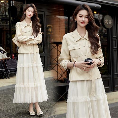 丁摩  春季新款女时尚潮流优雅风小外套皮衣蕾丝半身裙两件套6ZF-3236 商品图1