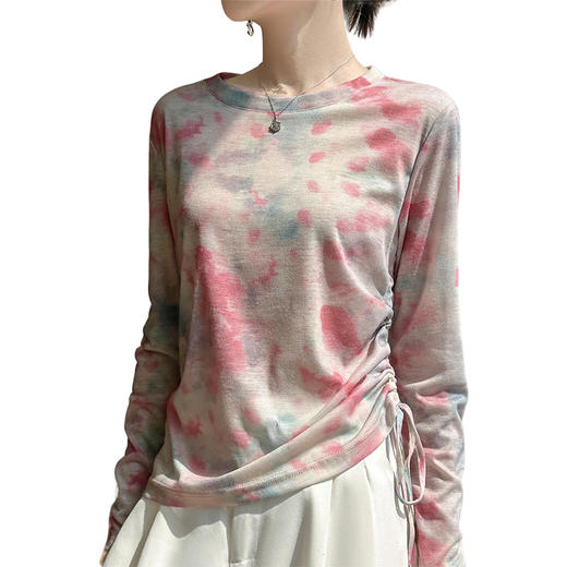 百媚生 法式设计感晕染印花针织衫女圆领长袖上衣RW-Y03-20 商品图4