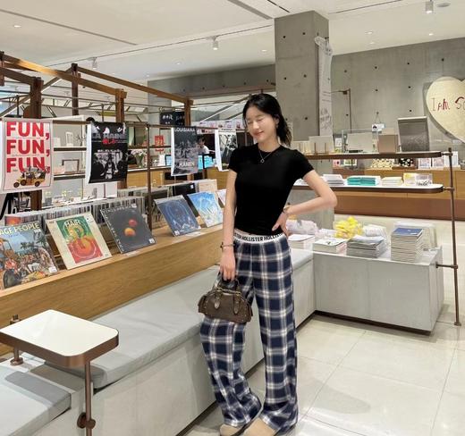 F032360水洗磨毛挺阔有型格纹字母织带休闲长裤睡裤 商品图7