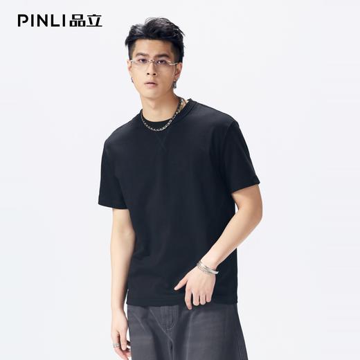 PINLI品立2026夏季新款青年圆领落肩袖纯色百搭短袖T恤上衣潮牌男GD262111039 商品图3