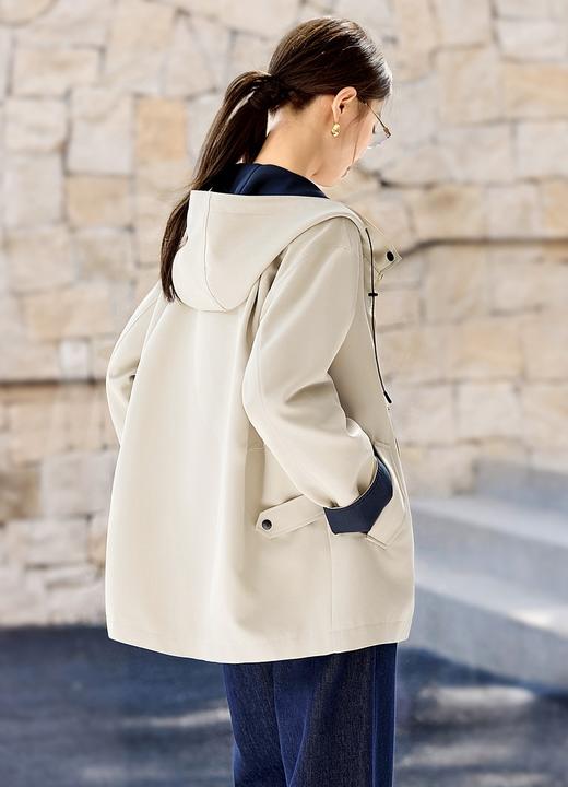 开心果风衣撞色连帽风衣春秋休闲工装一手长外套 商品图7