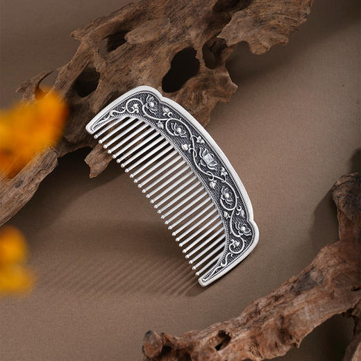 子佩集【满池娇】银S999梳子【HSSZ006】双色原创作品莲花卷草纹2601 商品图2