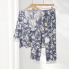 美奈川莫代尔薄款碎花睡衣女家居服柔软舒适睡眠衣服上衣裤子套装 水墨印花莫代尔八分袖蕾丝套装JJ28190 商品缩略图0